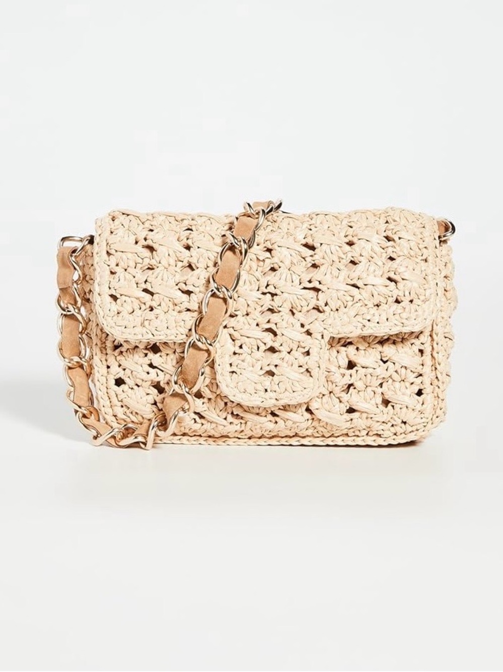 Crochet Chain-Strap Crossbody Bag - Cream